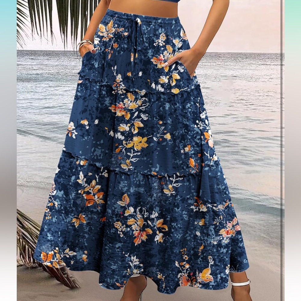 Zeagoo Floral A-Line Skirt in Navy - NEW Small - Picture 2 of 7